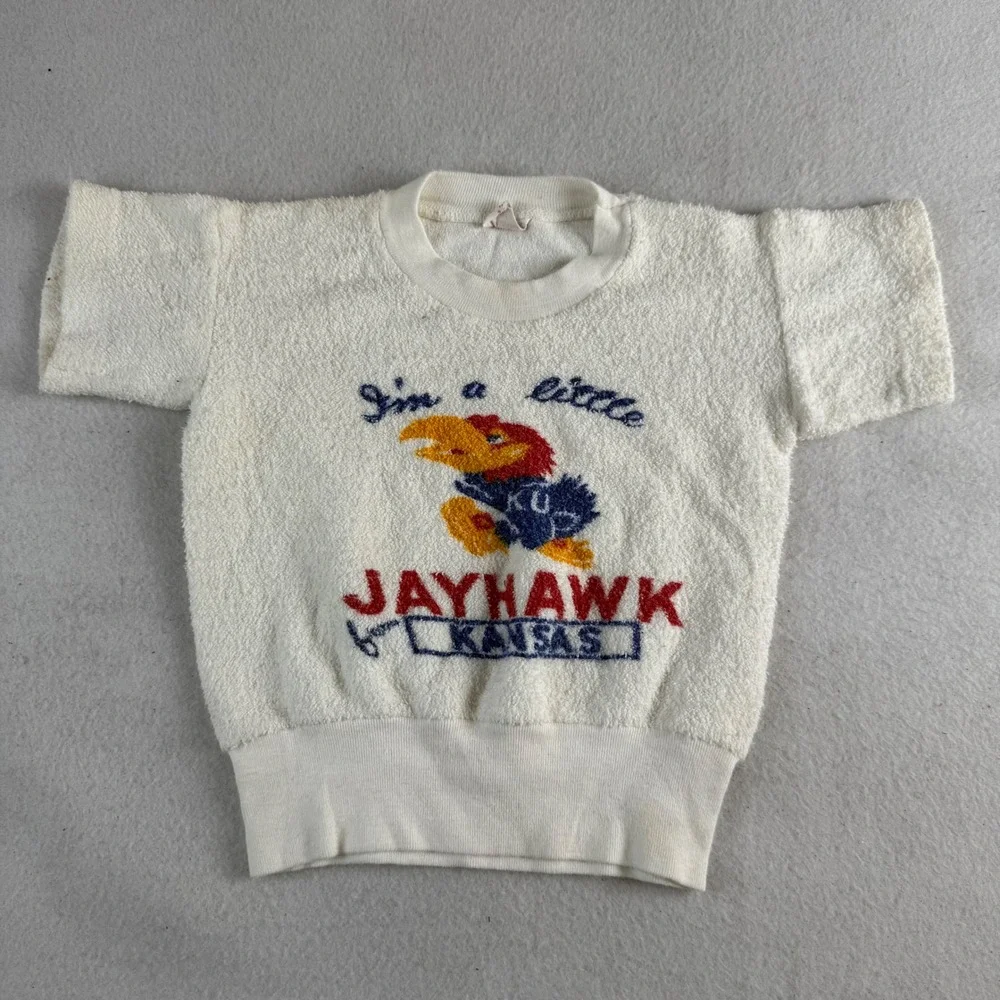 Vintage Champion Kids Kansas Jayhawks Terry Cloth Sweatshirt White Size 2 KU